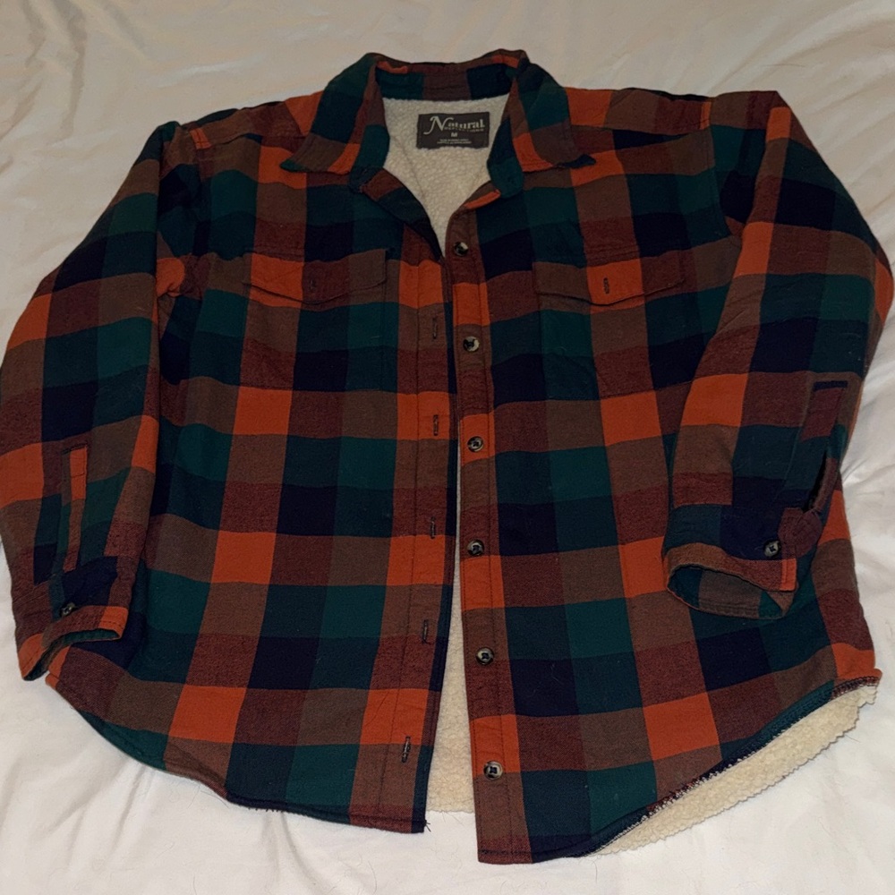 NATURAL LIFE Plaid Button-Down Shirt Jacket in Rust, Forest Green, and Black